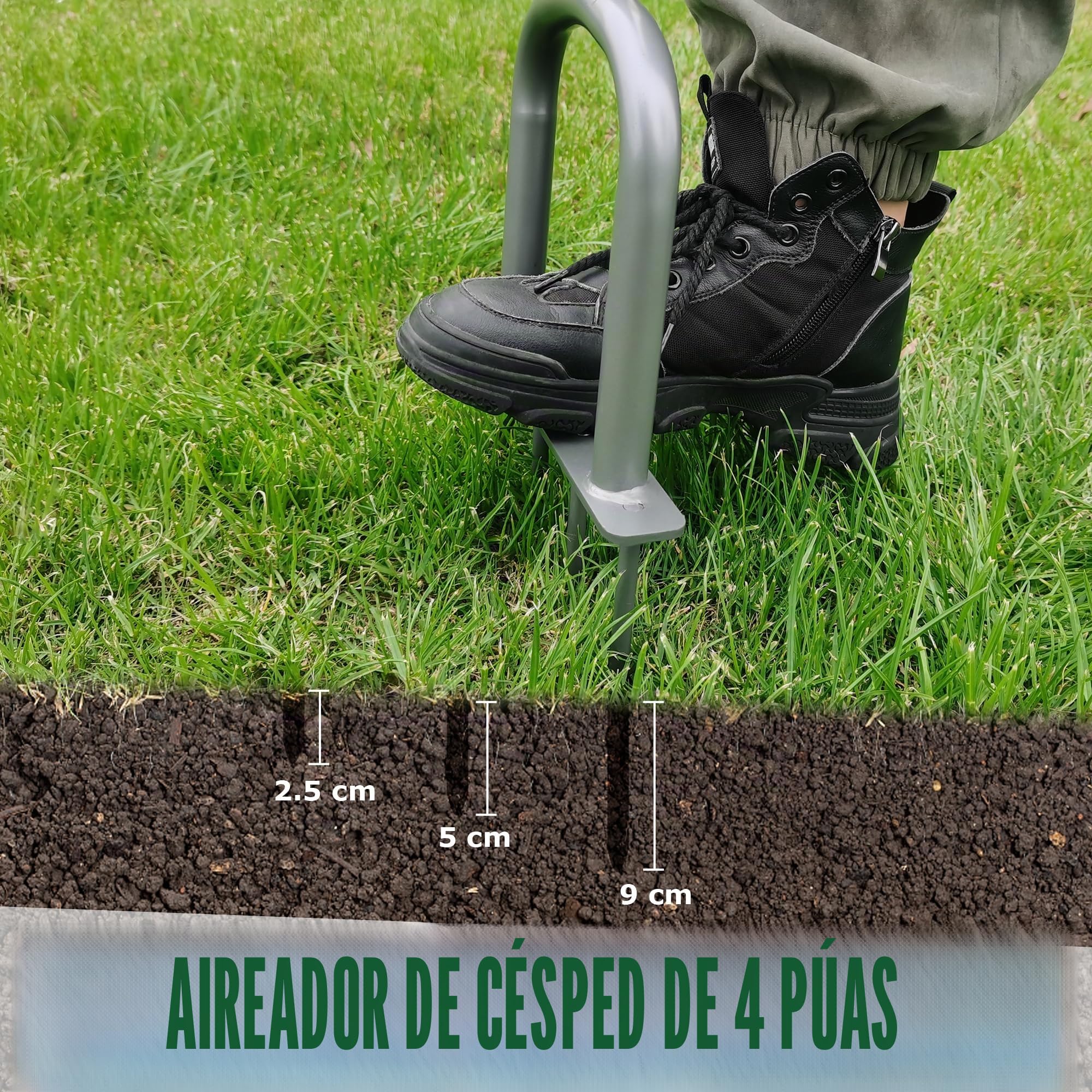 BARAYSTUS Aireador manual de césped Aireador manual de césped ajustable en altura para suelos compactados y áreas de césped Ventilador manual con 4 púas