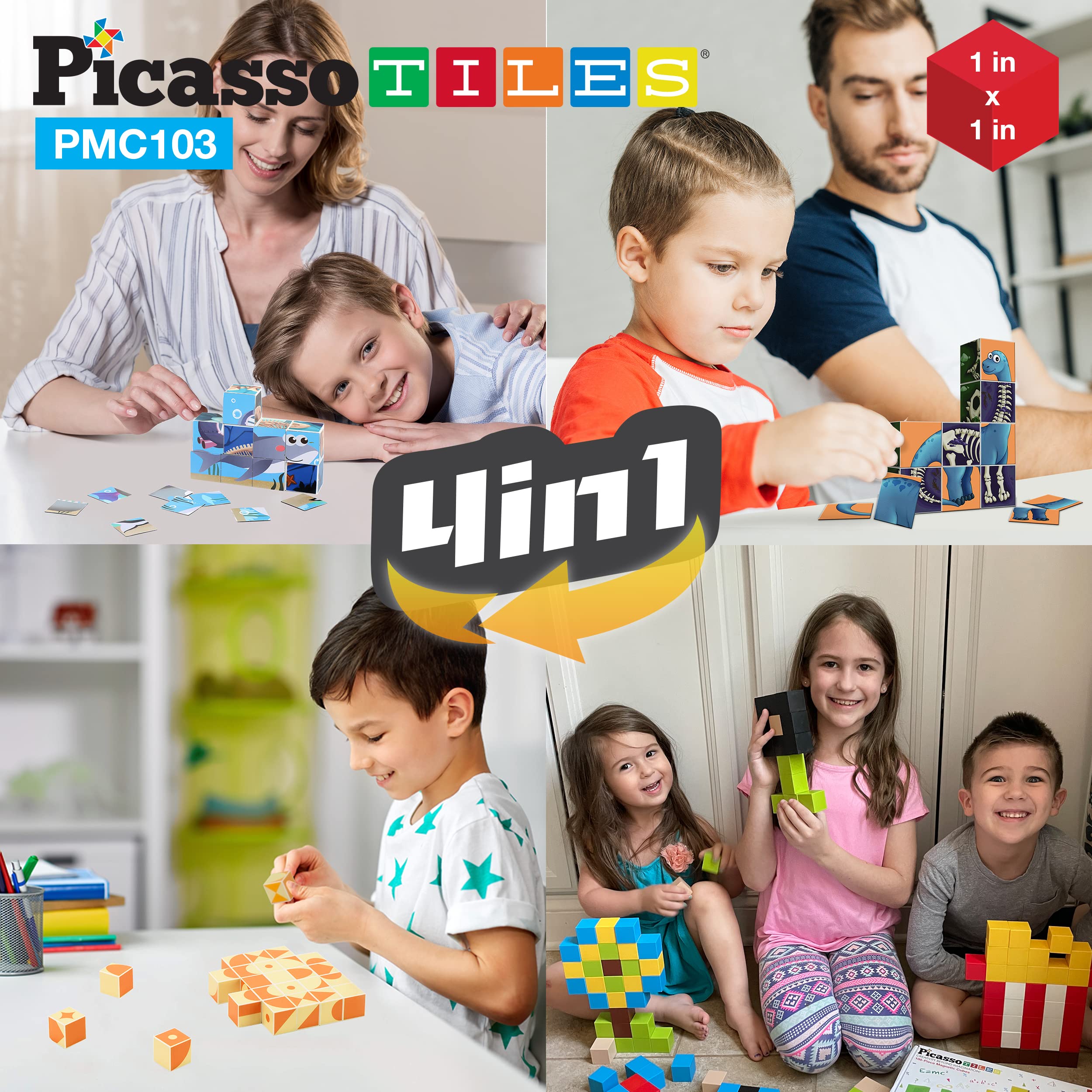 PicassoTiles 152 Pezzi Mattoncini Magnetici Con Specchio – Giocattolo Costruzioni STEM – Regalo Per Bambini 3+ Anni – PT152