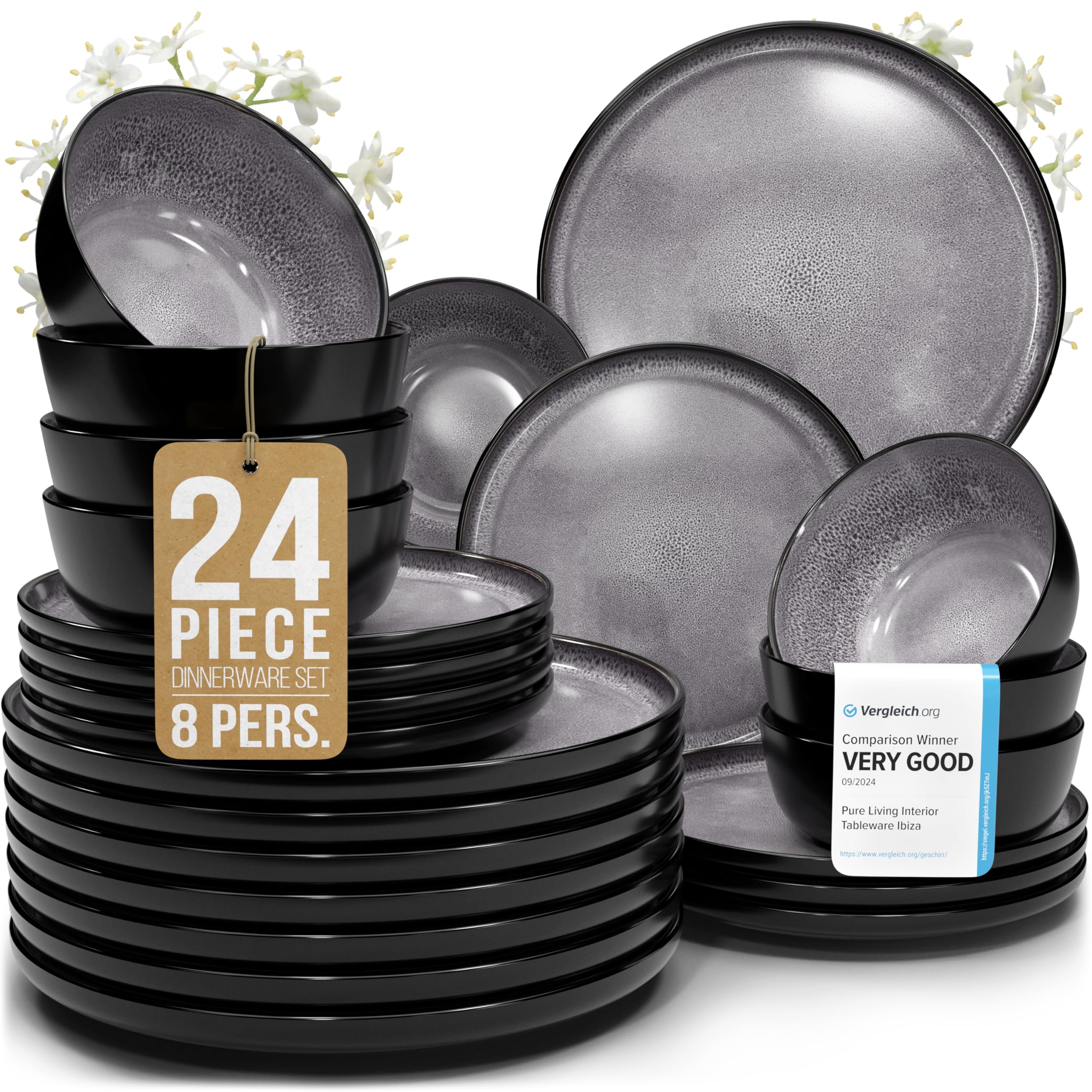 Juego de 6 platos hondos Ibiza – gres premium, resistente a los arañazos, apto para lavavajillas, microondas – Elegante juego de platos hondos – Platos de pasta hondos grandes – Pure Living vajilla — view 37