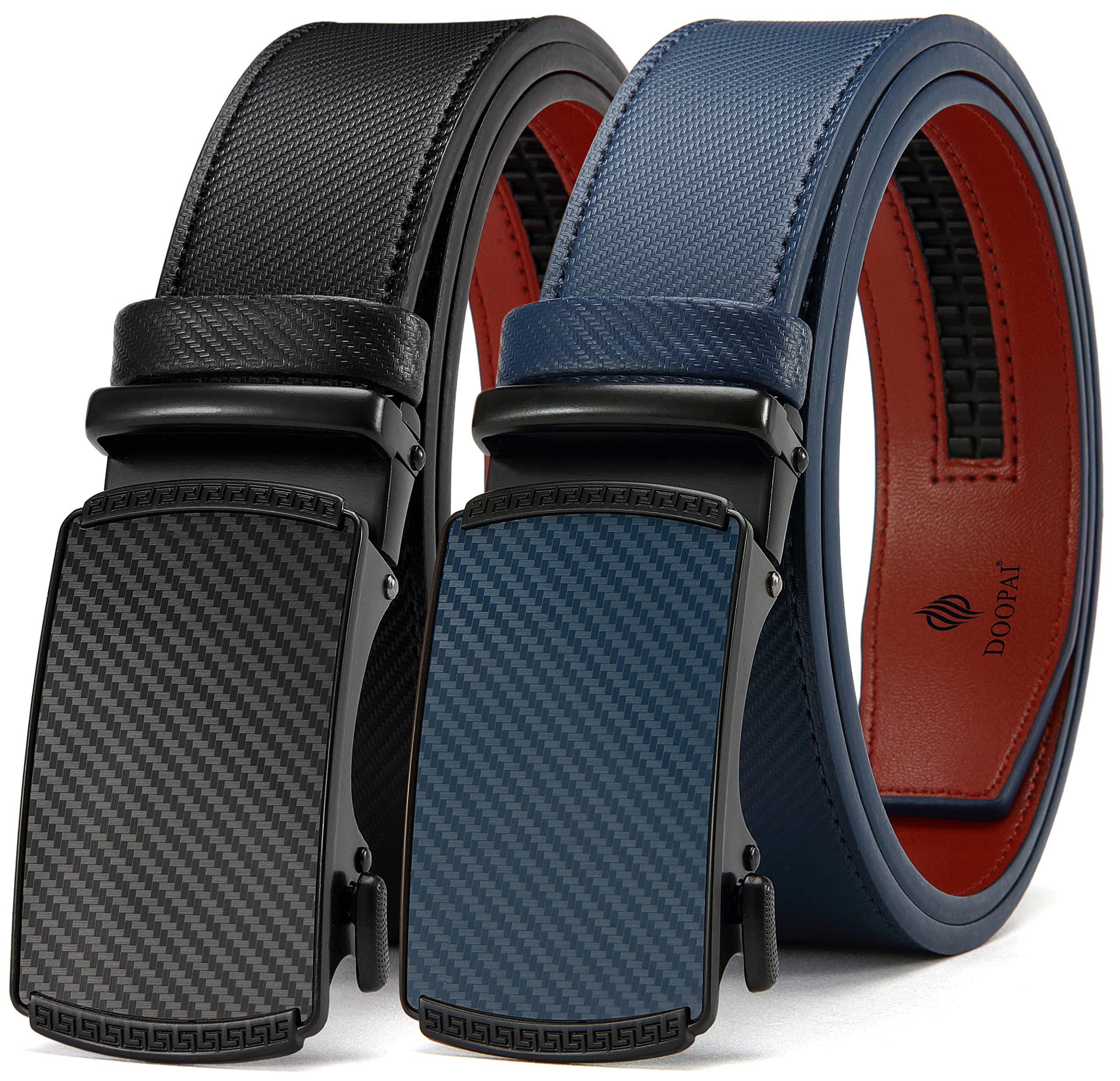 DOOPAI Men's 2 Pack Ratchet Dress Belt - Adjustable 1 3/8" Genuine Leather, Size Length Can Be Cut, With Gift Box