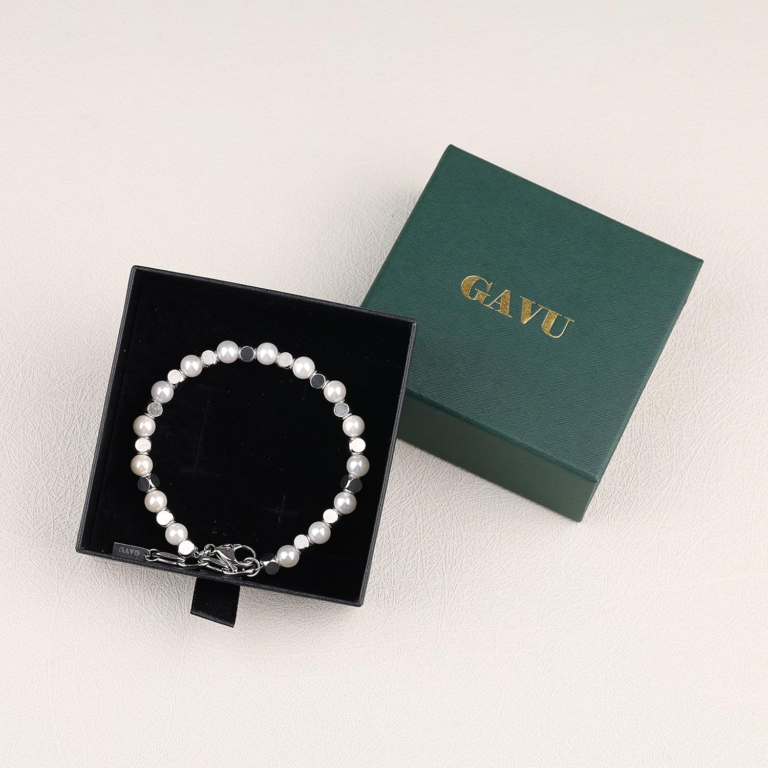 GAVU Men's Crystal Simple Beaded Bracelet for Men