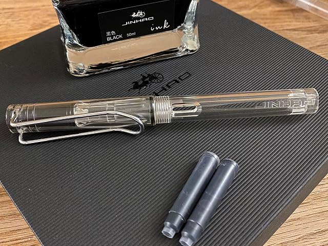Jinhao 599 Transparent Fountain Pen + 5pk BLUE Cartridges.(Jinhao 599 Transparent Clear, Pen + Cartridges)