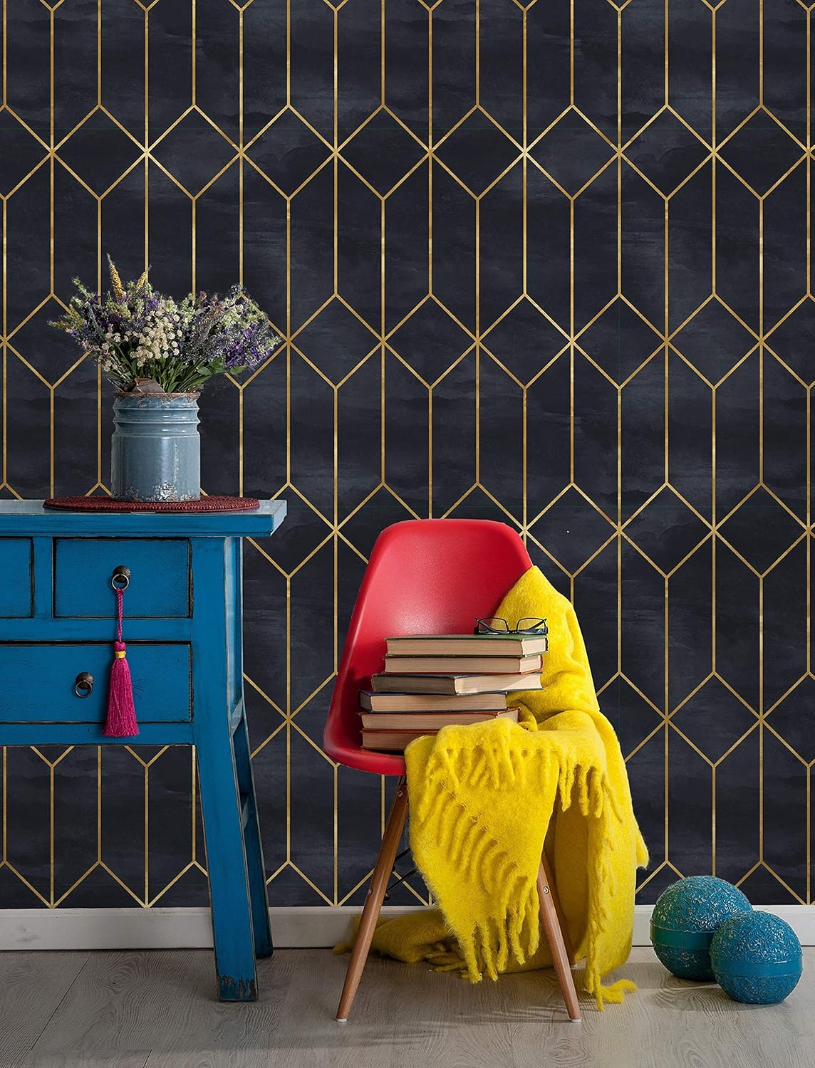 Vintage Removable Wallpaper | Peel and Stick Geometric Wallpaper | Self Adhesive Art Deco Wallpaper (1 roll 24" W x 96" H)