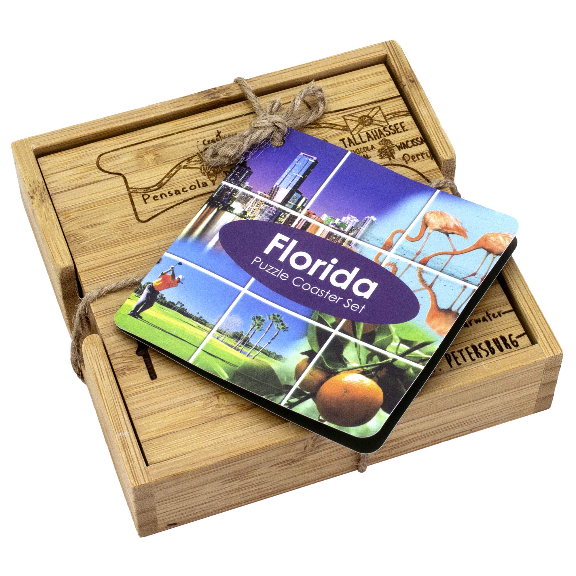 Totally Bamboo Florida State Puzzle 4 Piece Bamboo Coaster Set with Case