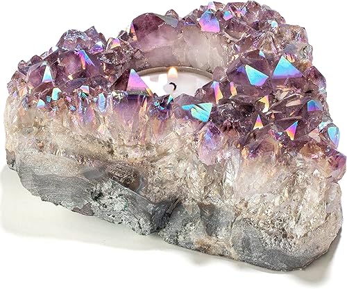 KALIFANO Angel Aura - Candelabro de cristal de geoda de amatista, decorativo de alta energía con efectos curativos