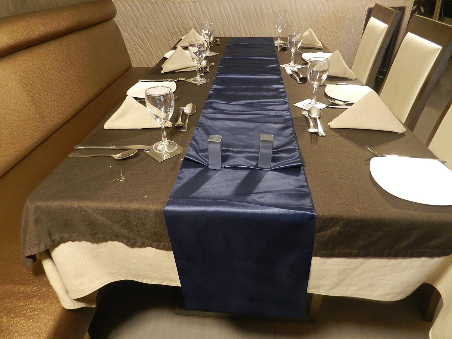 ELINA'S Pack of 25 Wedding 12 x 108 inch Satin Table Runner Wedding Banquet Decoration (25, Navy Blue-2)
