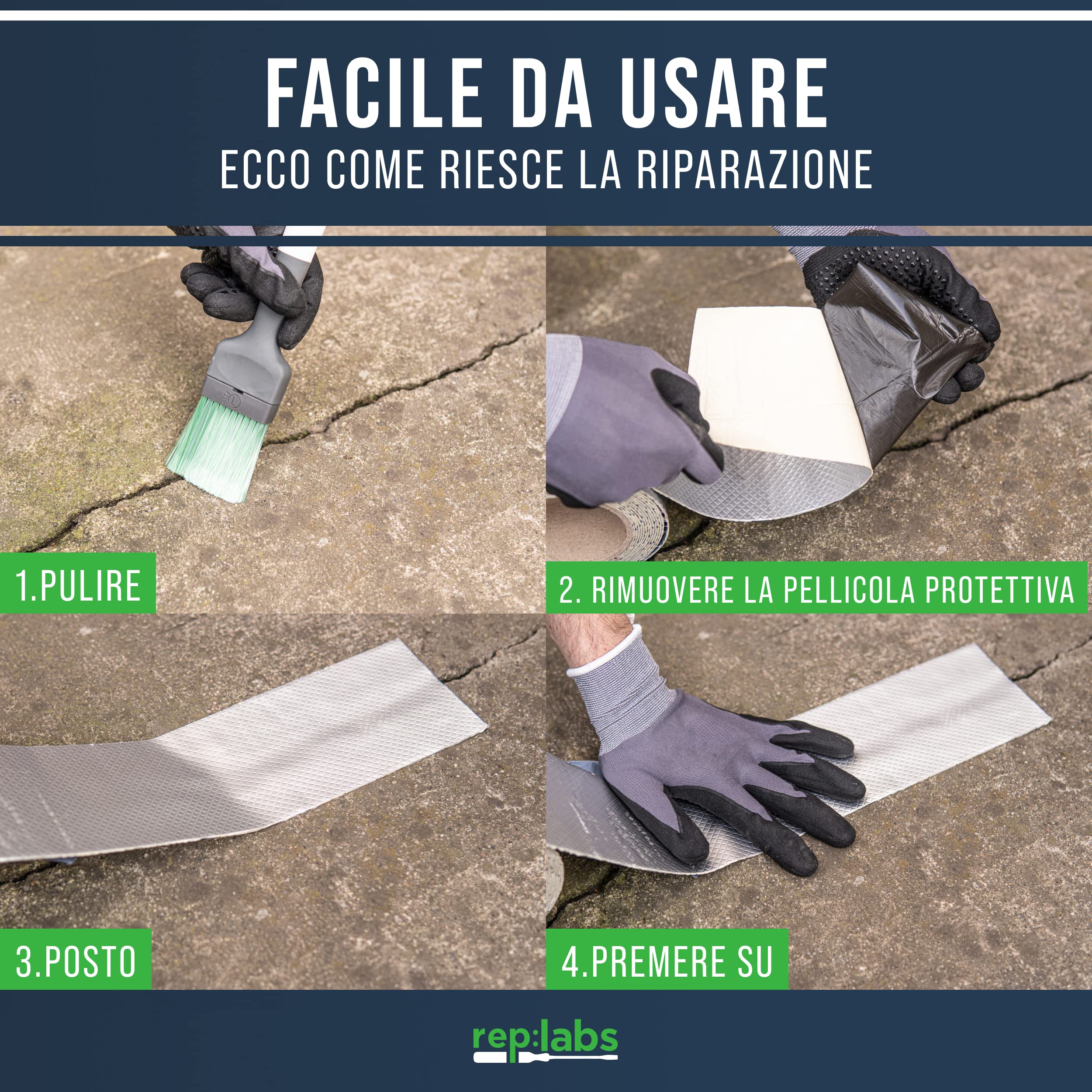 Nastro di riparazione butilico impermeabile (5m) con taglierino Nastro sigillante autoadesivo per riparazioni di grondaie o piscine 10cm di larghezza x 1,5mm di spessore