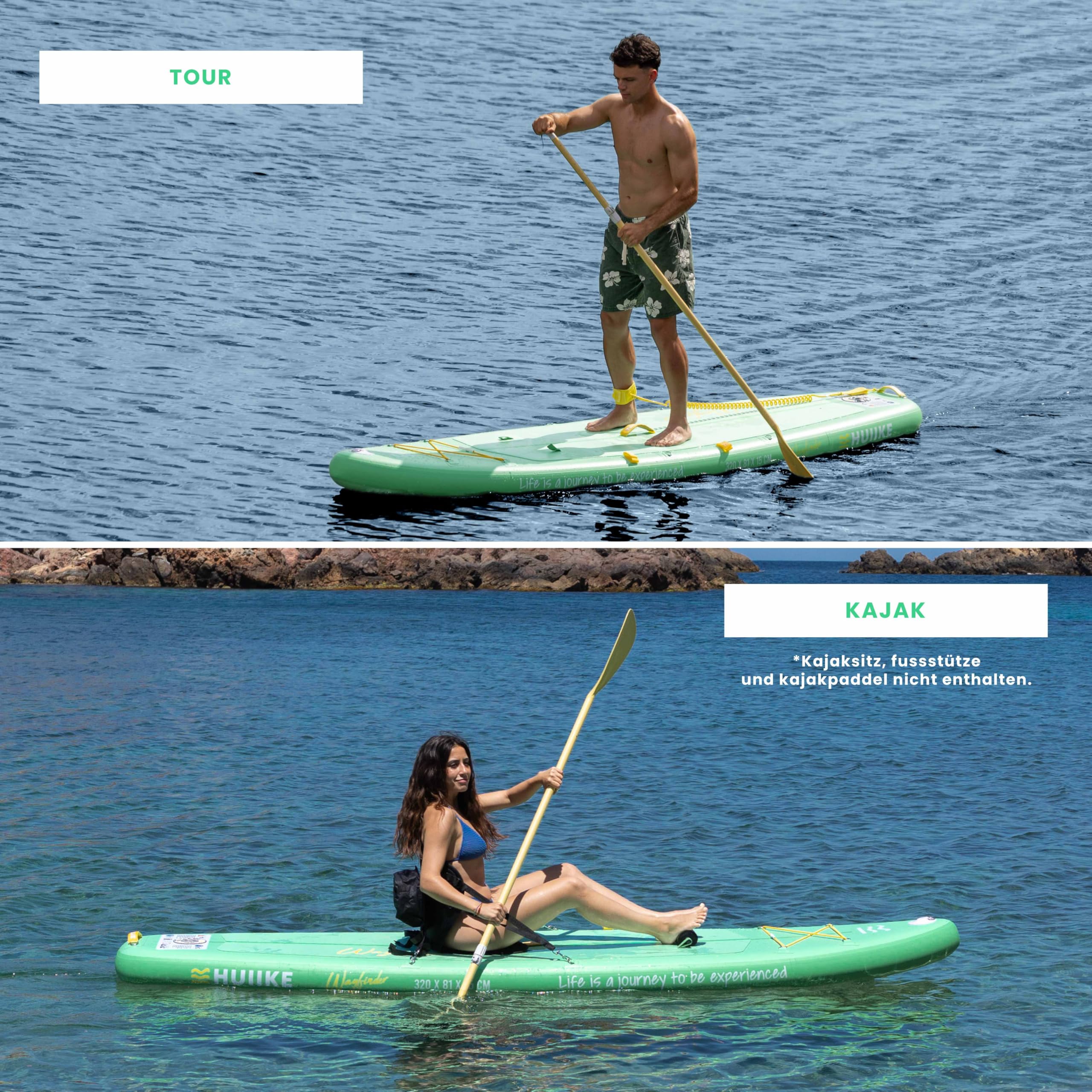 HUIIKE Touring Stand Up Paddling Board mit Zubehör, Paddel, Finne, Sicherheitsleine, Pumpe und Rucksack. Paddle Sup Board Aufblasbar Hohe Stabilität und Widerstandsfähigkeit. Zum Kajak Umbaubar