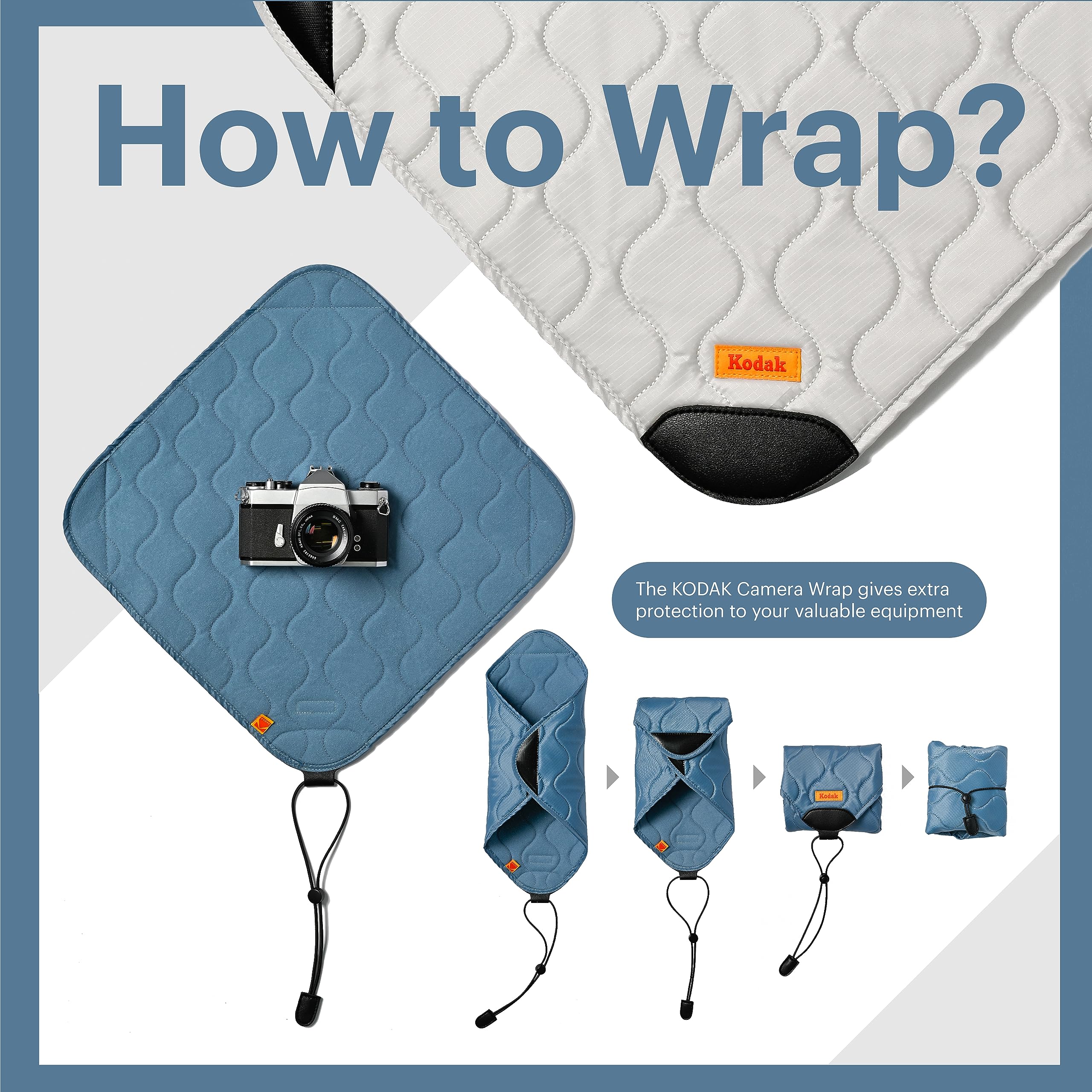 KODAK Camera Wrap Envoltura para Cámaras Tamaño L 38,5 x 38,5 cm - Paño Protector Resistente al Agua, antiarañazos y sin Polvo como protección para cámara SLR, teleobjetivo (Negro) [UN artículo]