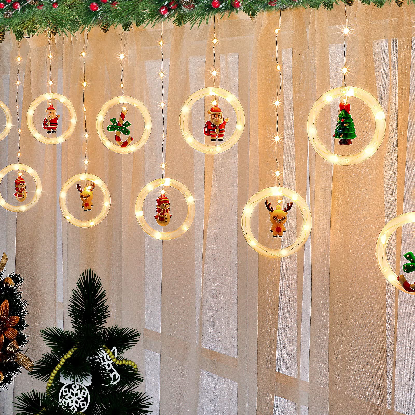 10 Pieces Christmas Lights Window Curtain Lights Decor Indoor Christmas Decorations with Flashing Bubble Lights Cute Round Lights Fairy Lights Hanging Twinkle Light for Bedroom Indoor Outdoor Garden