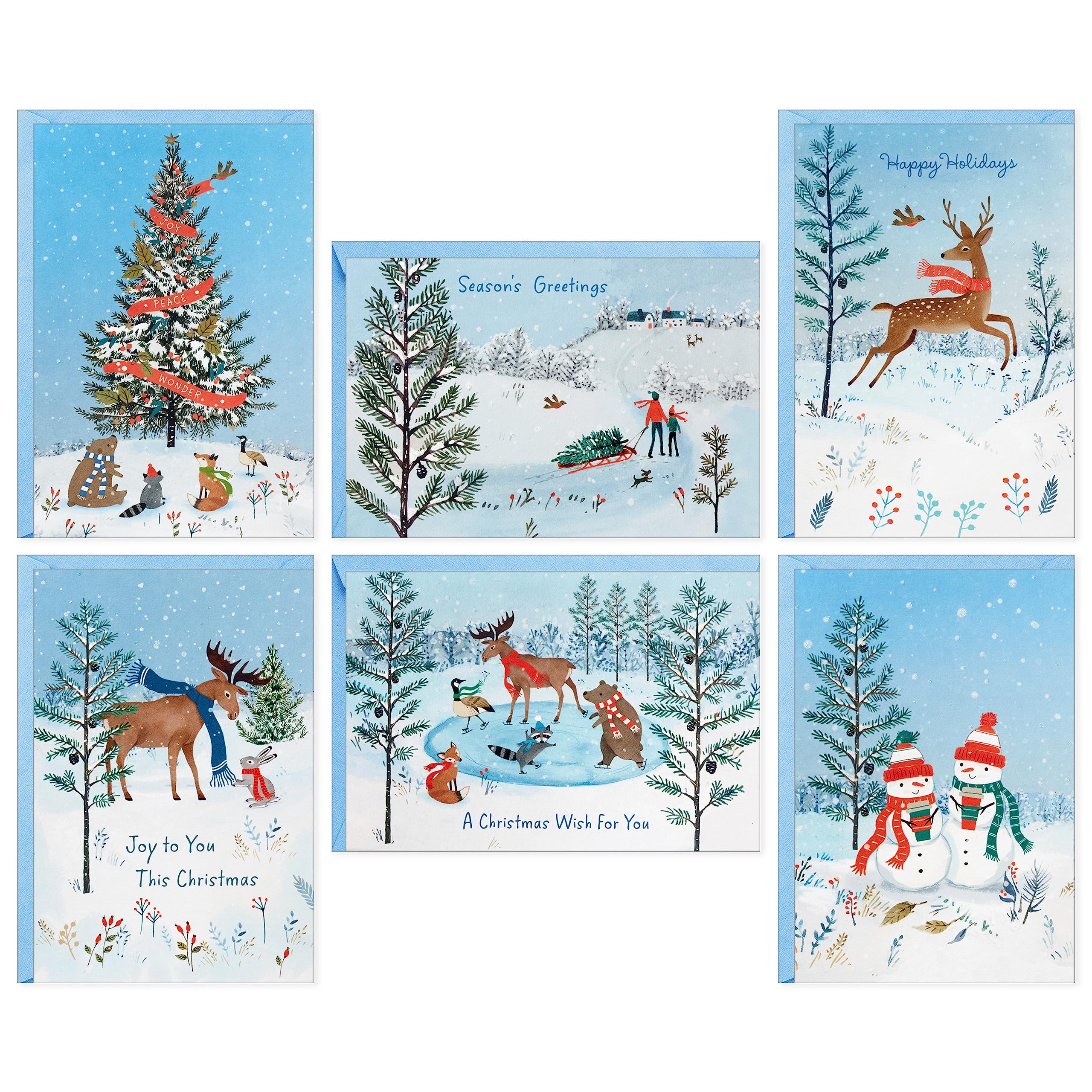 Photo 1 of Hallmark Rustic Woodland Boxed Christmas Card Assortment (24 Cards and Envelopes) Moose, Deer, Raccoons, Snowmen, Geese, Foxes Rustic Nature Holiday Scenes Card Assortment