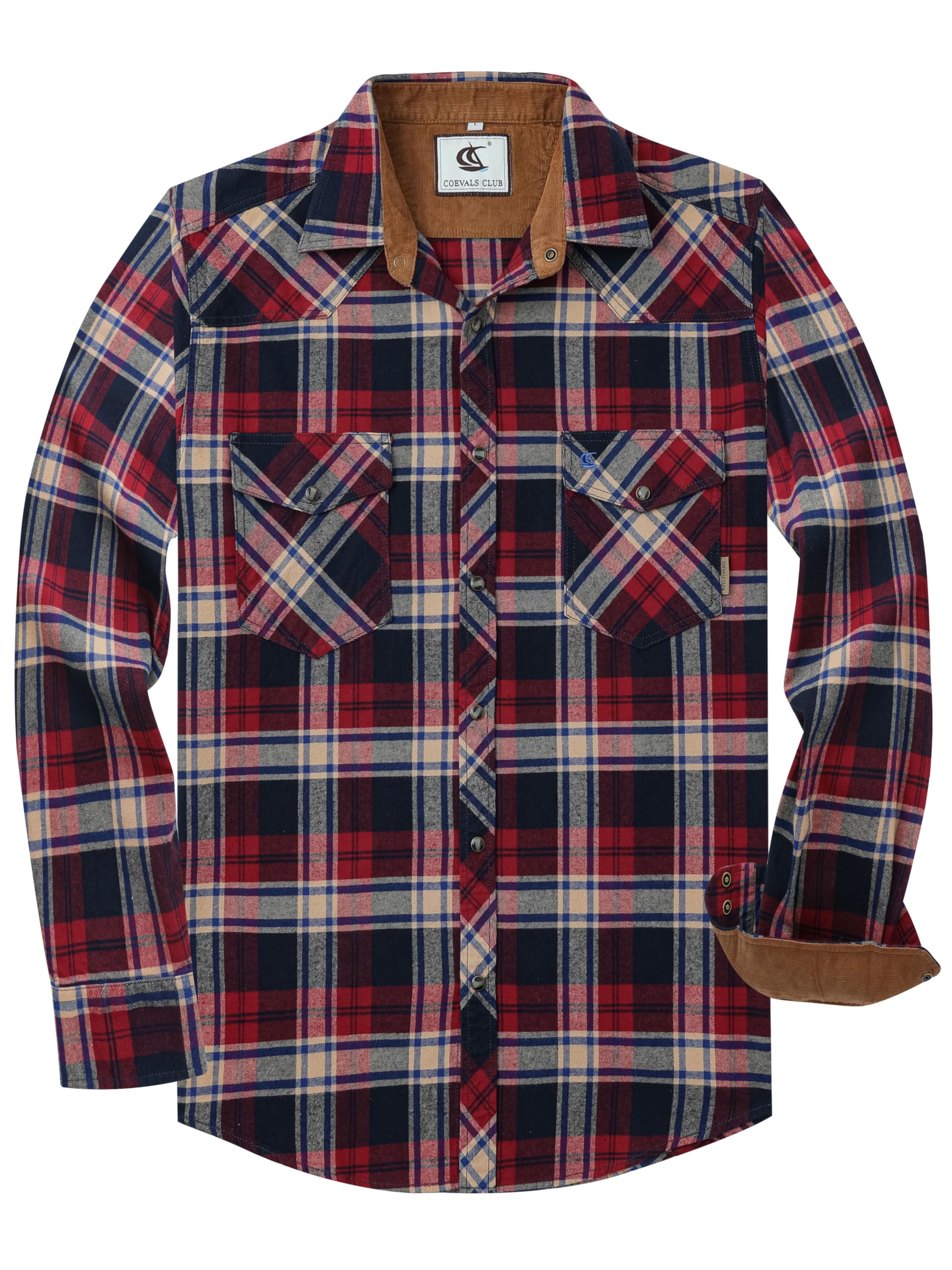 Chemise Flanelle Homme à Manches Longues, Style bûcheron à Carreaux, Boutons Pression, en Coton avec Poche, Coupe régulière décontractée