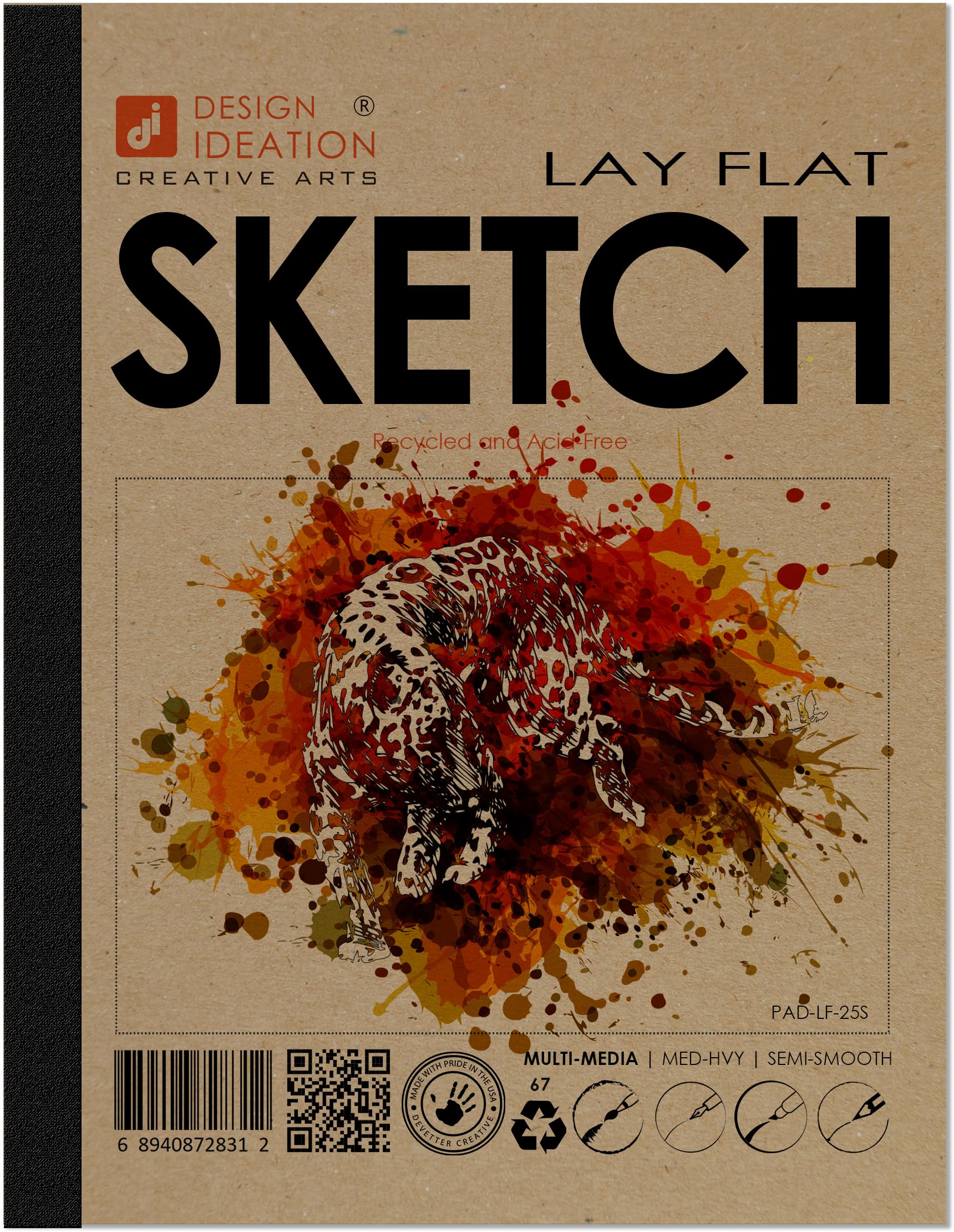 Lay Flat Sketchbook by Design Ideation. Removable Sheet, Journal Style Sketchbook. Hand Made in The USA. (8.5" x 11")