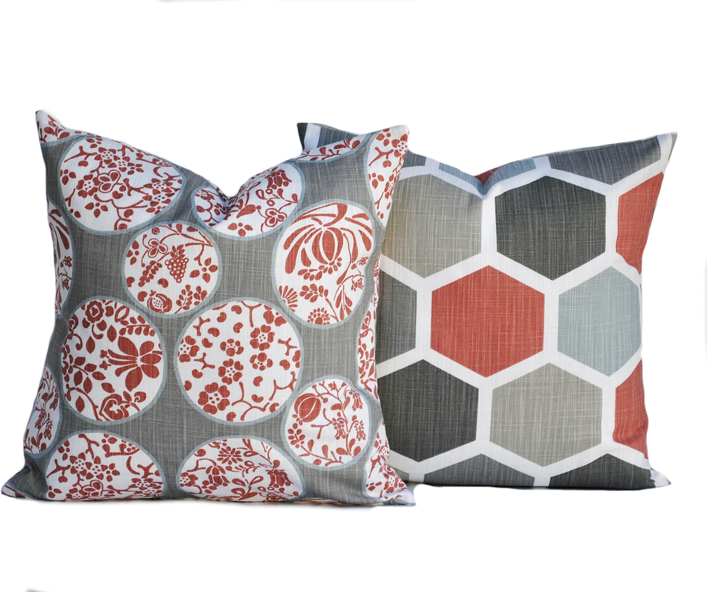 That Dutch Girl Two Dark Red Pillow Covers, Cushion, Decorative Throw Pillow, Scarlet Pillow, Accent Pillow, Red Grey Blue Pillow, Hexagon Medallion Pillow case