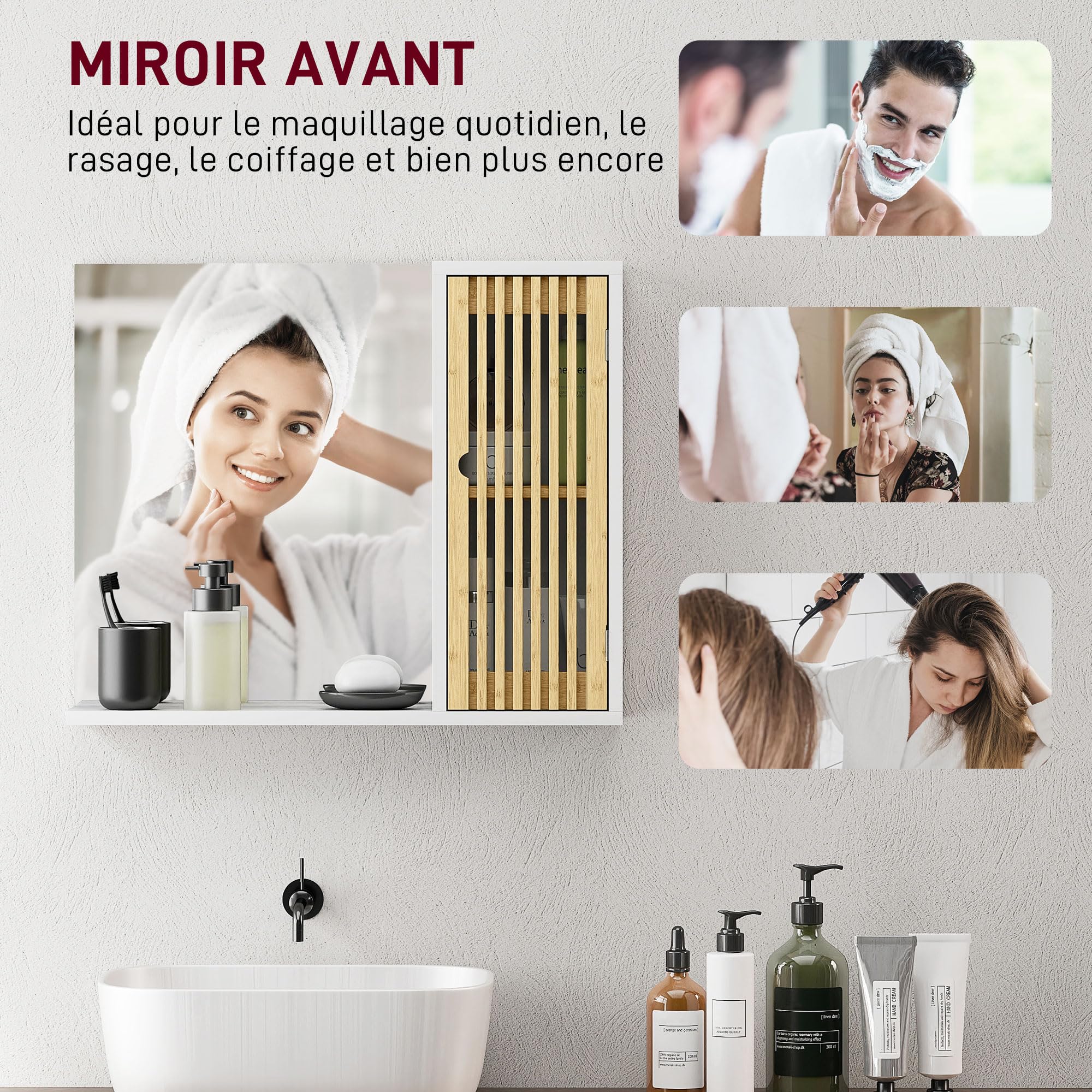 HOMCOM Armoire de Salle de Bain avec Miroir 60 x 14 x 50 cm Blanc