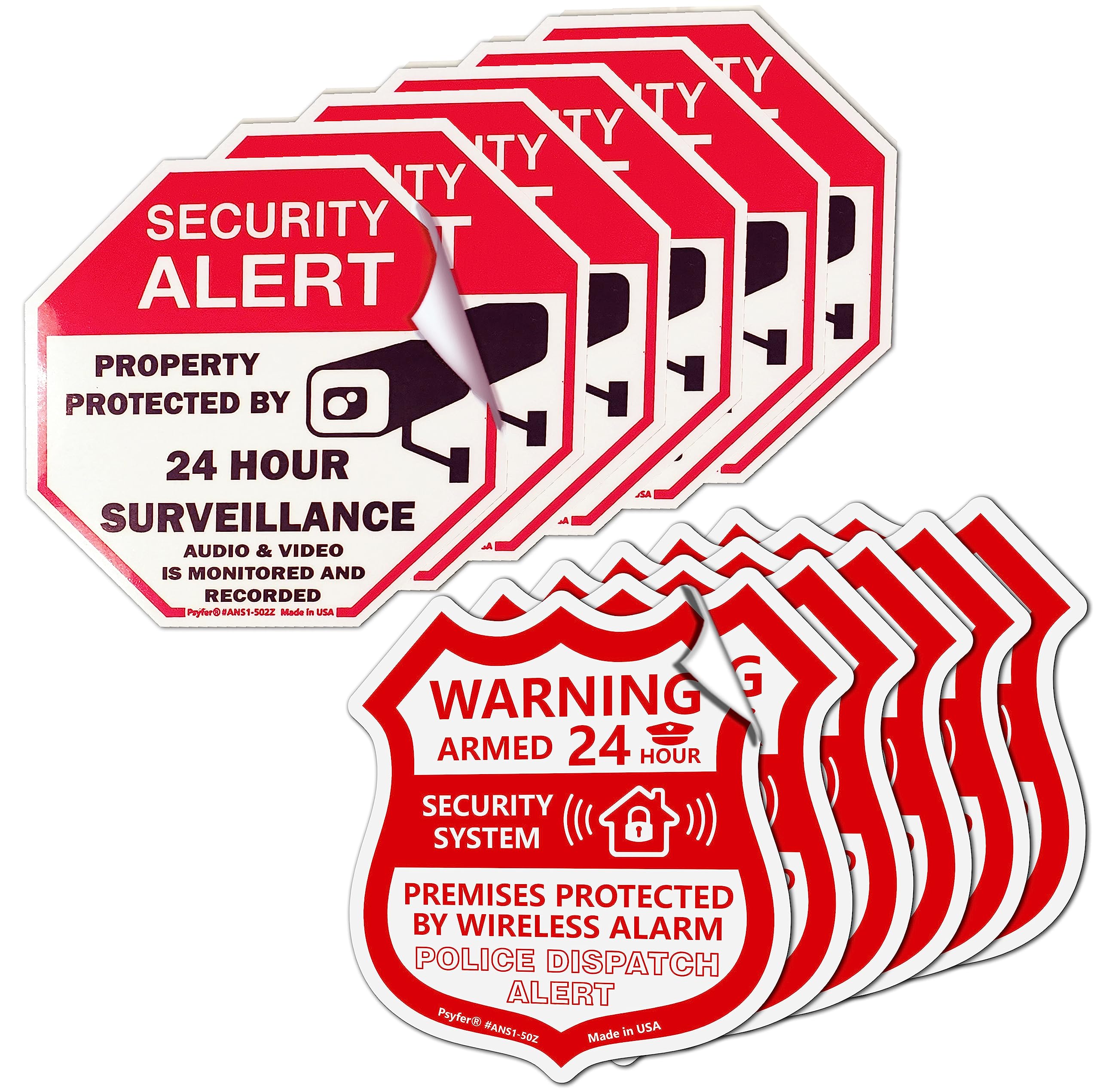Psyfer® (Fade-Free) 12 Pack - Security Camera & Alarm Outdoor UV Waterproof Stickers [Made in USA]