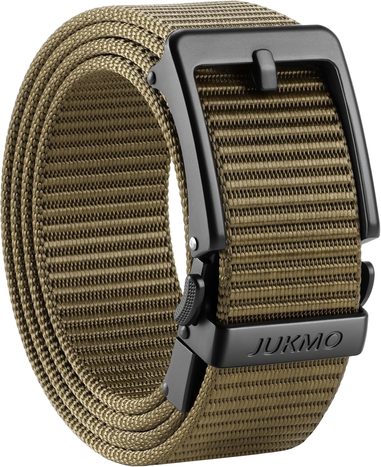 JUKMO Men's 1.5" Ratchet Belt - No Hole Adjustable Pin-Look Buckle for Jeans & Chinos | Trim-to-Fit Nylon Webbing