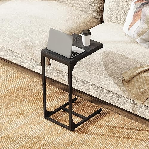 Miniatura 2 de WLIVE Mesa auxiliar en forma de C, mesas auxiliares de sofá pequeñas con marco de metal, mesa de sofá, bandeja de TV para sala de estar, dormitorio,