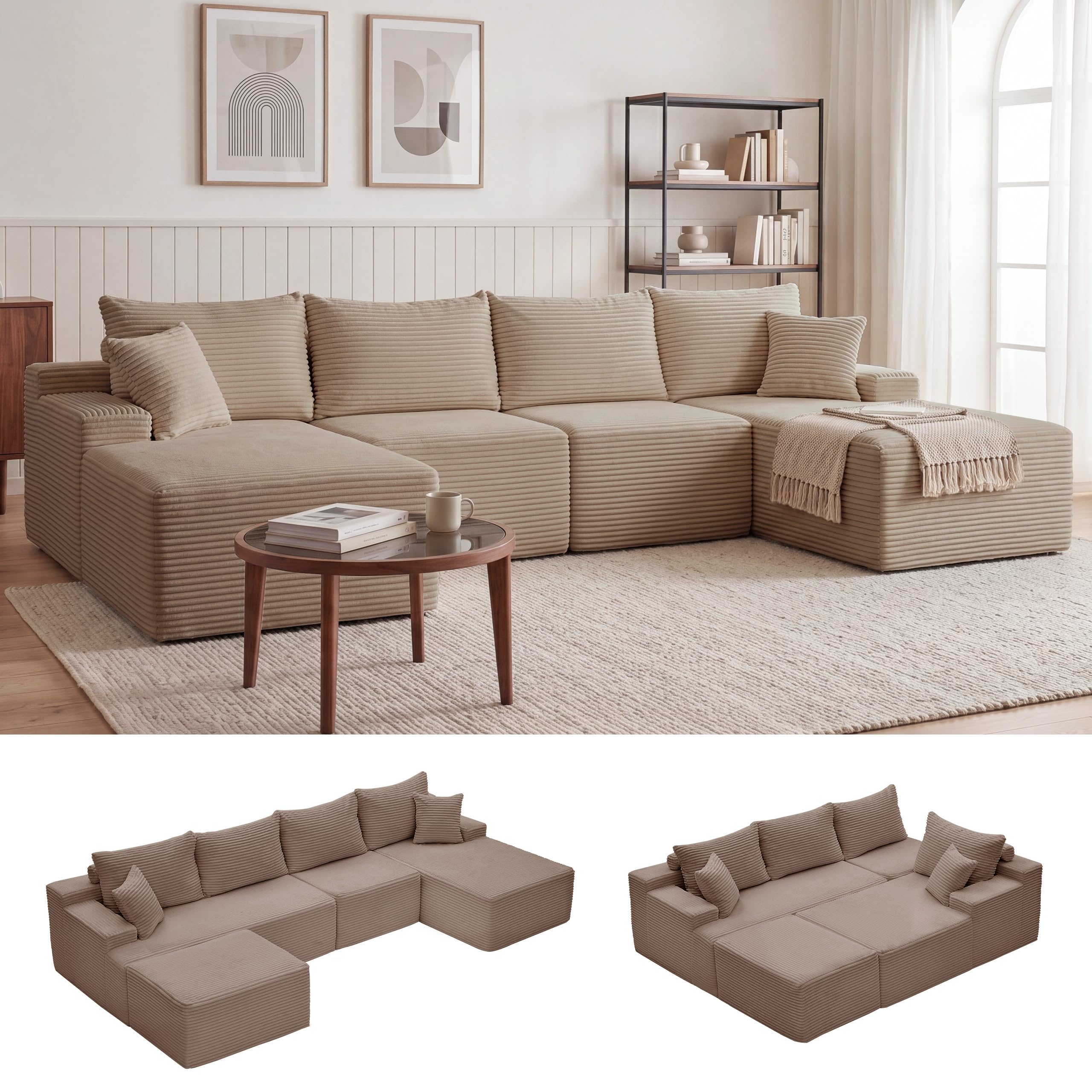 Mangodan Cloud Sectional Couch, Boneless Couches for Living Room, Camel