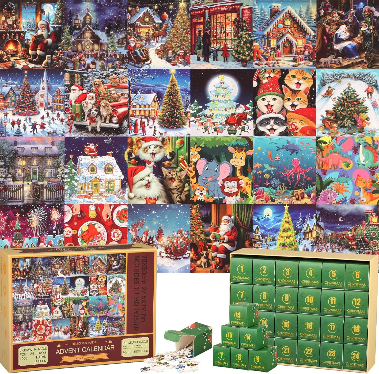 2024 Advent Calendar Puzzle for Adults and Kids, Christmas 24 Days Countdown Puzzle Advent Calendar, Polar Christmas 1008 Pieces Puzzle Family Game Christmas Gifts (Style-01) Color-01