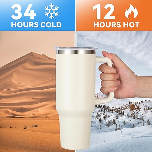 Miniatura 4 de Vaso de 40 onzas con asa y pajita, vaso de acero inoxidable aislado con tapa 2 en 1, taza de café de viaje con doble vacío, taza de café, paquete de