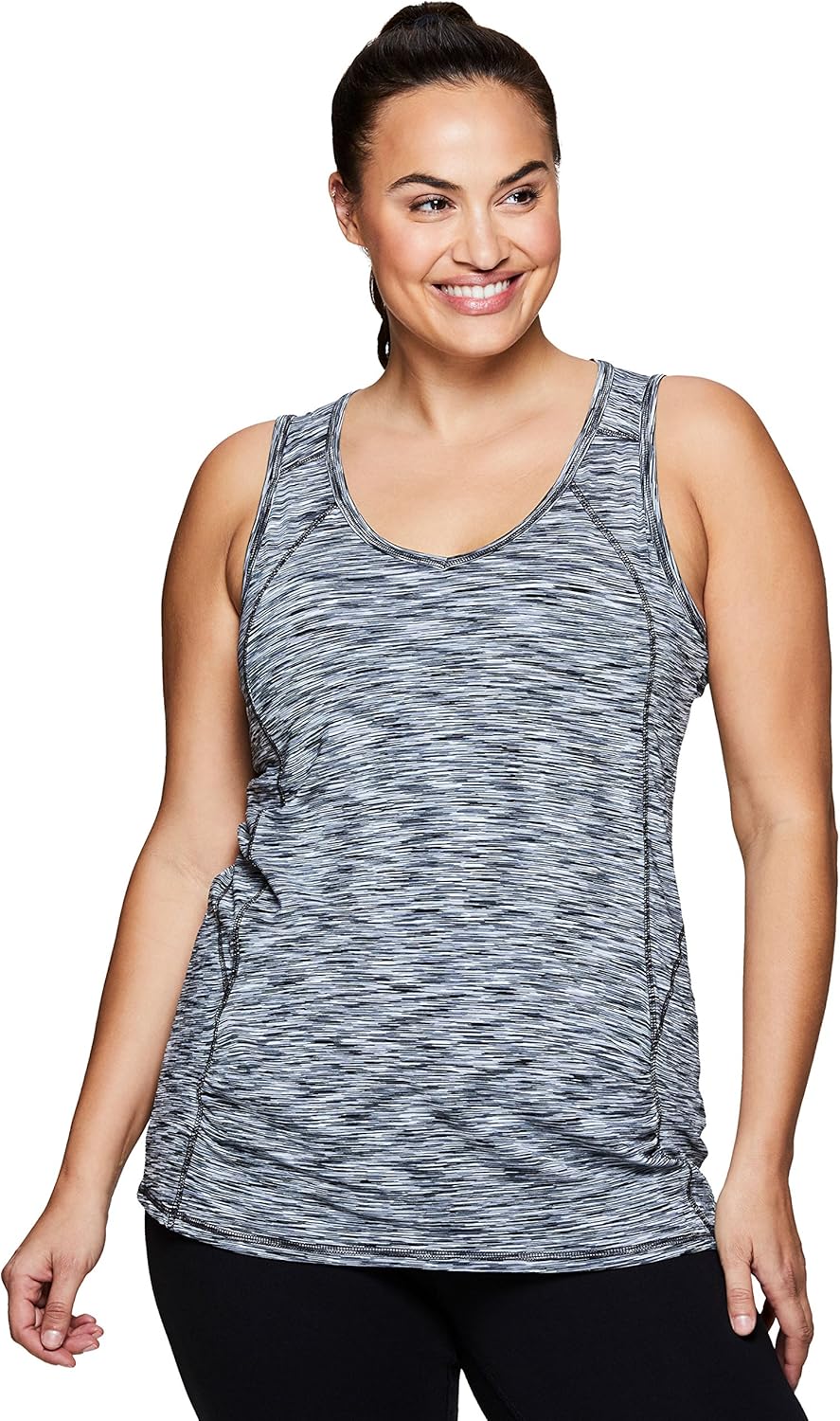 Rbx Active de la mujer Plus tamaño Activewear Deep Vneck Tank parte superior, Black and White