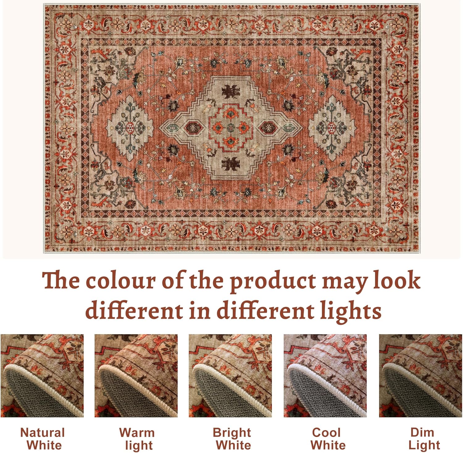 Boho Small Area Rug, 2x3 Washable Rug for Entryway, Vintage Throw Rug Oriental Non Slip Indoor Front Door, Distressed Terracotta Door Mat Carpet, Soft Low Pile Rugs for Entrance Kitchen Bedroom - Image 3