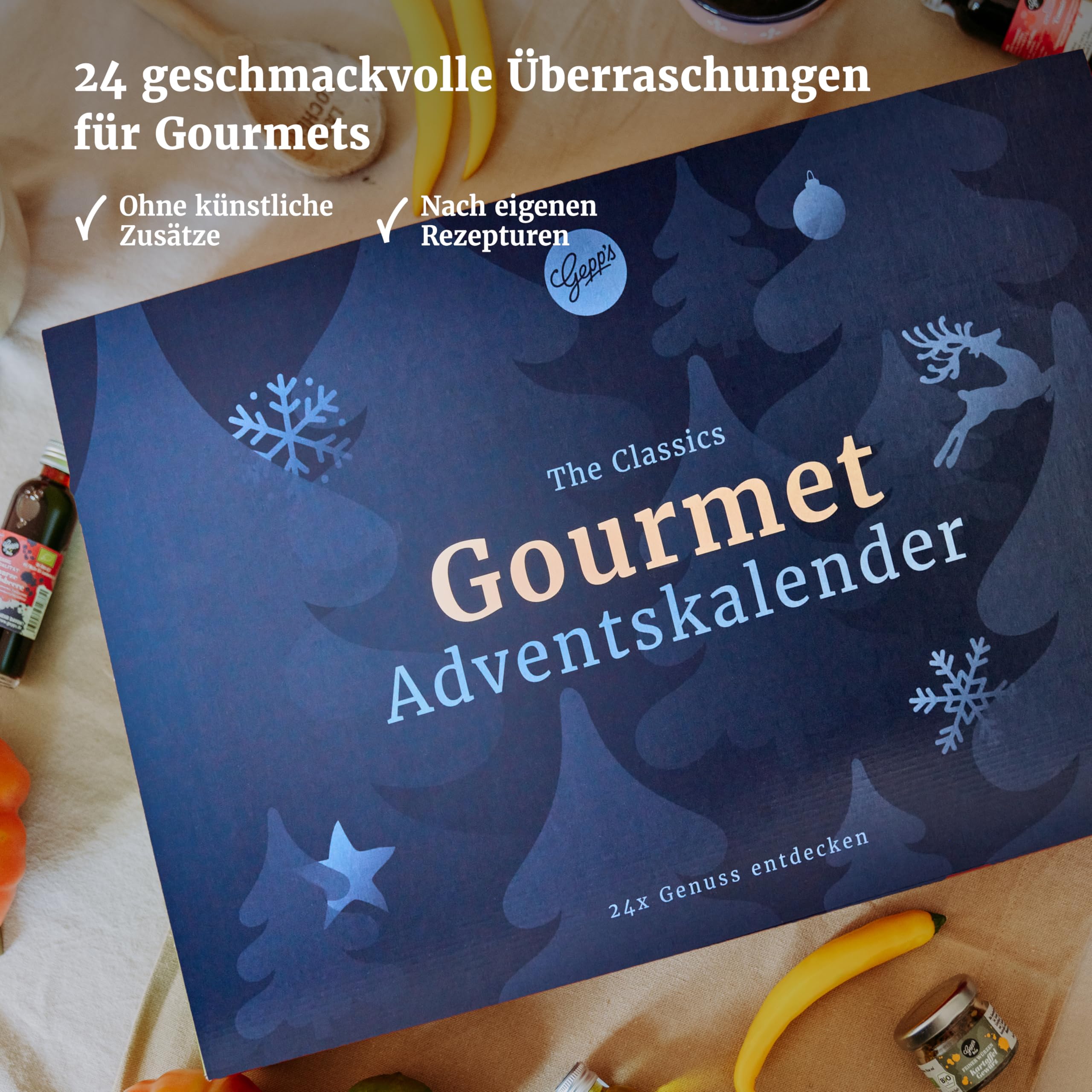 Gepp's Premium Adventskalender für Feinschmecker I 24 ausgefallene Gewürze, Dips & französische Konfitüren sowie Öl & Essig Spezialitäten I Kulinarischer Weihnachtskalender für Männer & Frauen