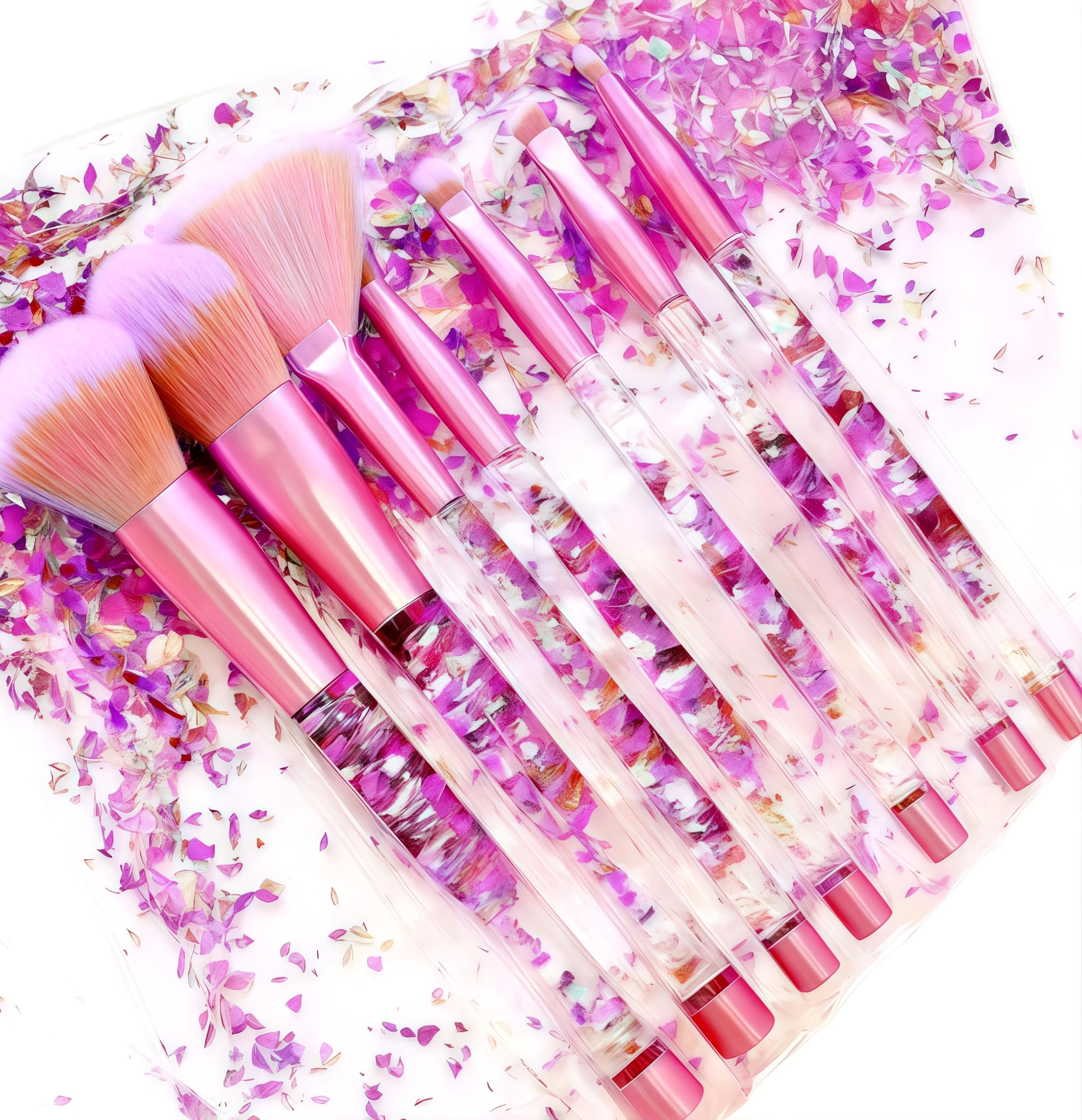 Lot De 10 Pinceaux à Maquillage Licorne - Manche Torsadé Rose Pailleté - Neufs