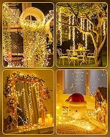 Vista 6 de Guirnalda de luces a pilas - Paquete de 4 guirnaldas parpadeantes impermeables con cable plateado de 5 pies y 60 LED, para coronas, bodas, Blanco