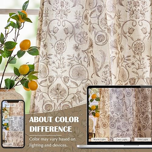 Miniatura 6 de jinchan Cortinas florales de lino para sala de estar con flores impresas de 84 pulgadas de largo, filtrado de luz, tratamiento de ventanas, cortinas