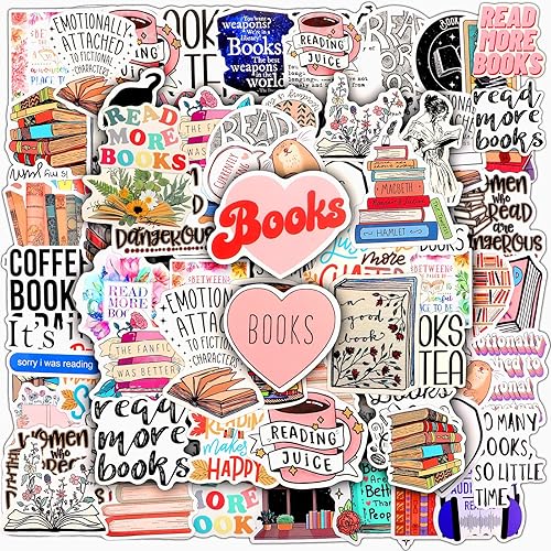 200 calcomanías impermeables para amantes de los libros, calcomanías de lectura para botellas de agua, calcomanías de lectura con texto en inglés "I