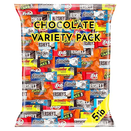 Chocolate Candy Variety Pack, 5 Pounds, Approximately 250 Pieces, Individually Wrapped Mini Candy Bars, Bulk Assorted Mix for Office Candy Jars, Party Favors, Classroom Rewards