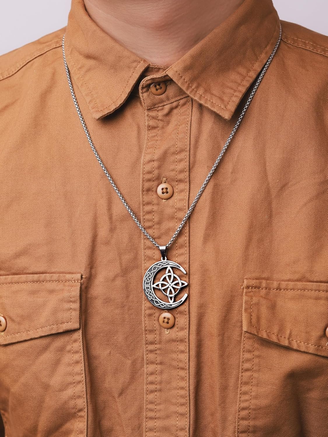 HAQUIL Celtic Knots Necklace, Stainless Steel Celtic Crescent Moon Triquetra Knot Pendant, Box Chain, Celtic Jewelry Gift - Image 7