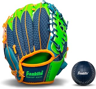 Franklin Sports Meshtek Kids Teeball Glove + Foam Ball Set - 9.5" Youth Baseball Gloves for Toddlers, Left/Right Hand Throw