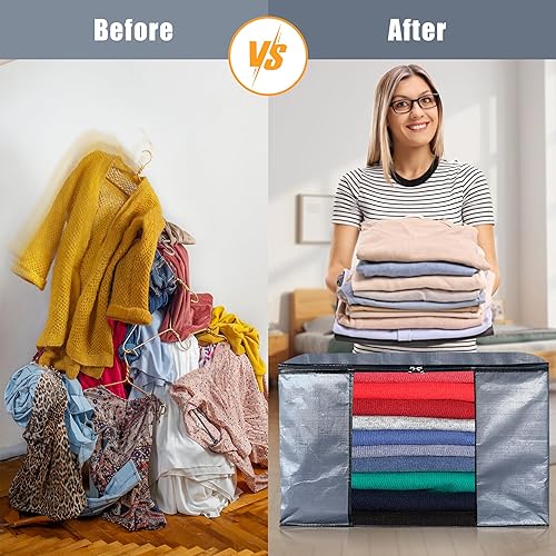 Miniatura 6 de SWEET DOLPHIN Bolsas de almacenamiento grandes de 90 L, almacenamiento de ropa con asa duradera para ropa, mantas, edredones, sábanas, almohadas y