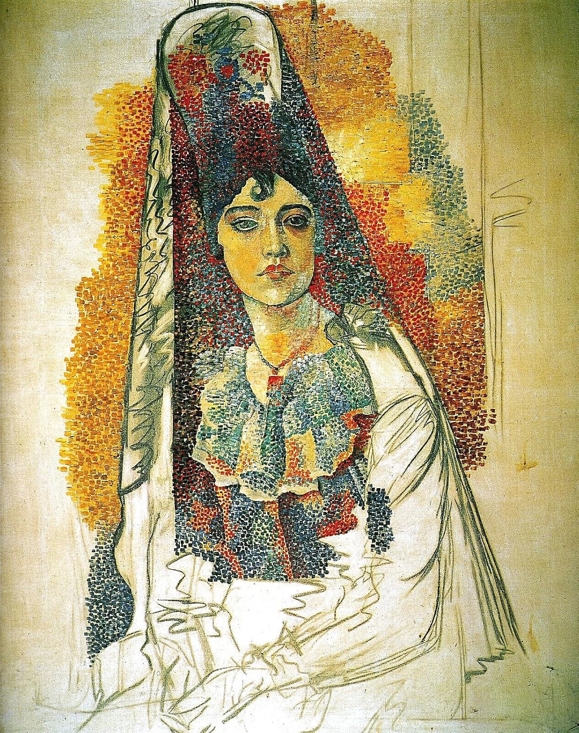 QSDTGHUIKP Pablo Picasso Woman with Mantilla 40x60cm Frameless Vintage Canvas Wall Print Decor