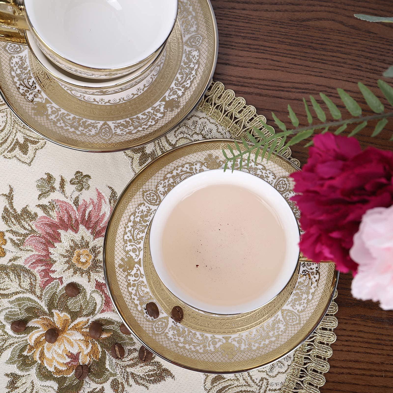 Juego De 6 Tazas De Café Y Platillos, Juego De Tazas De Té De Cerámica con Flores Doradas para Adultos,
