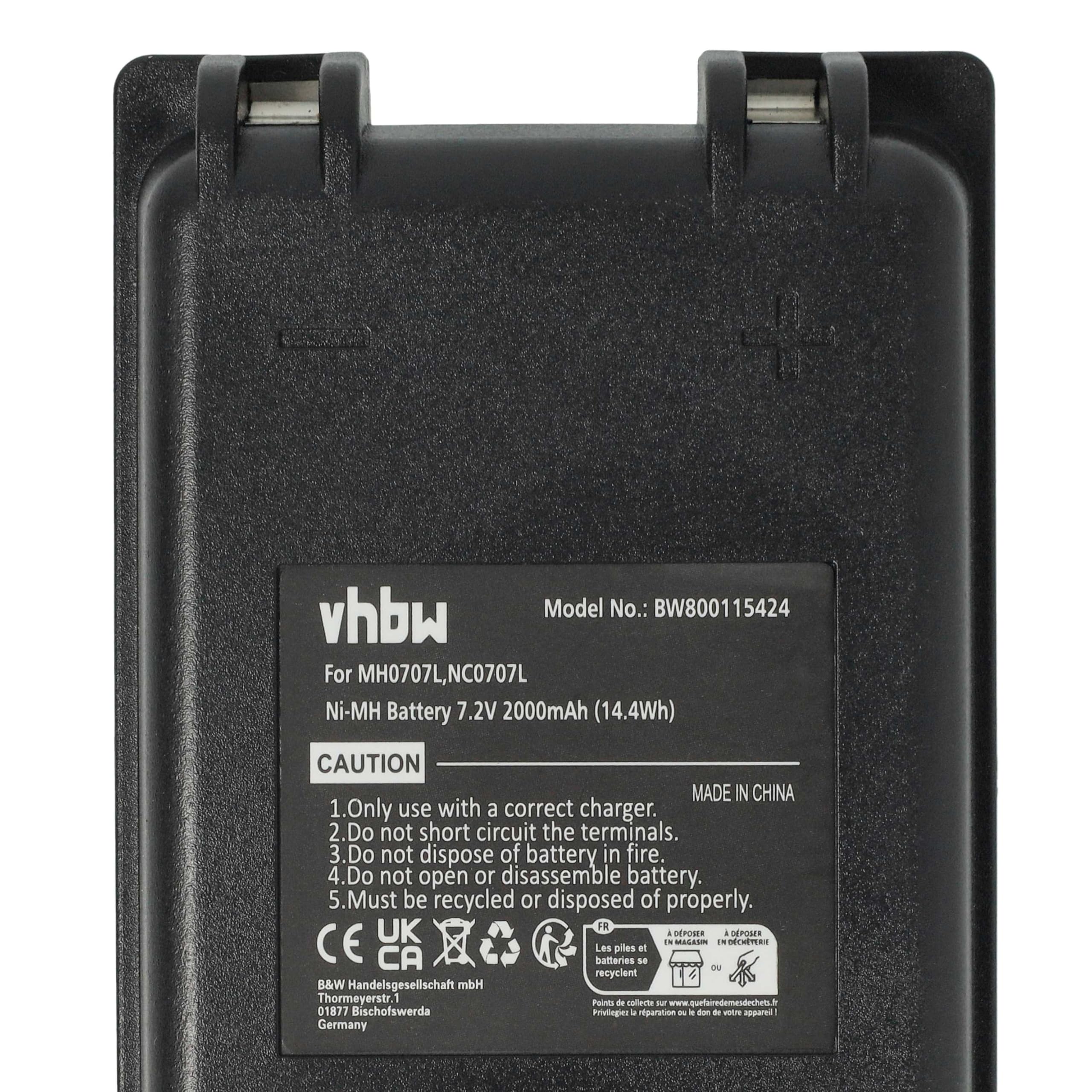vhbw 5 x zamiennik baterii Autec MH0707L, NC0707L do sterowania radiowego, pilot zdalnego sterowania (2000 mAh, 7,2 V, NiMH) - czarny