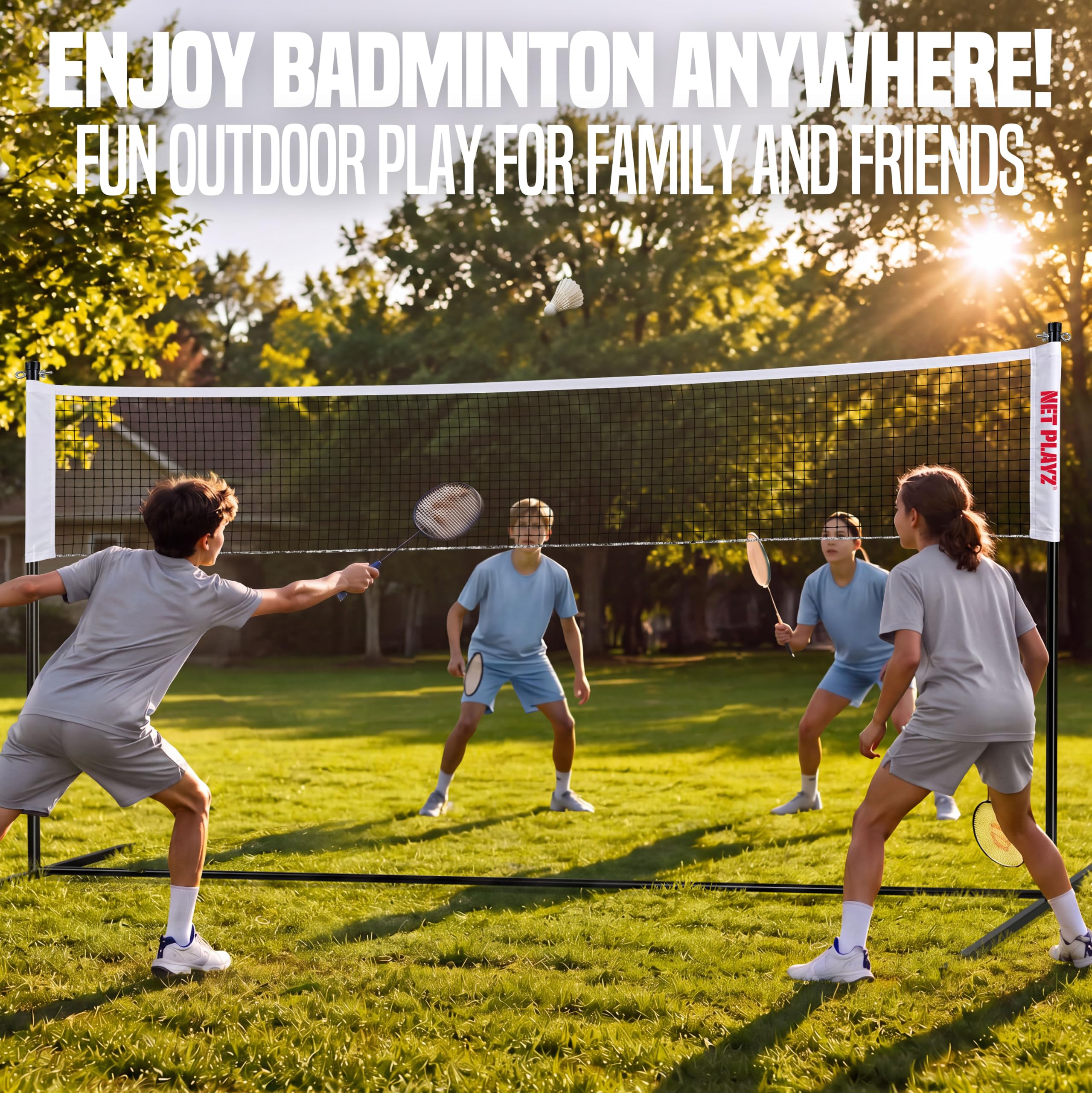 Rete da badminton regolabile da 3,7 m per giocare all'aperto in giardino, con borsa per il trasporto