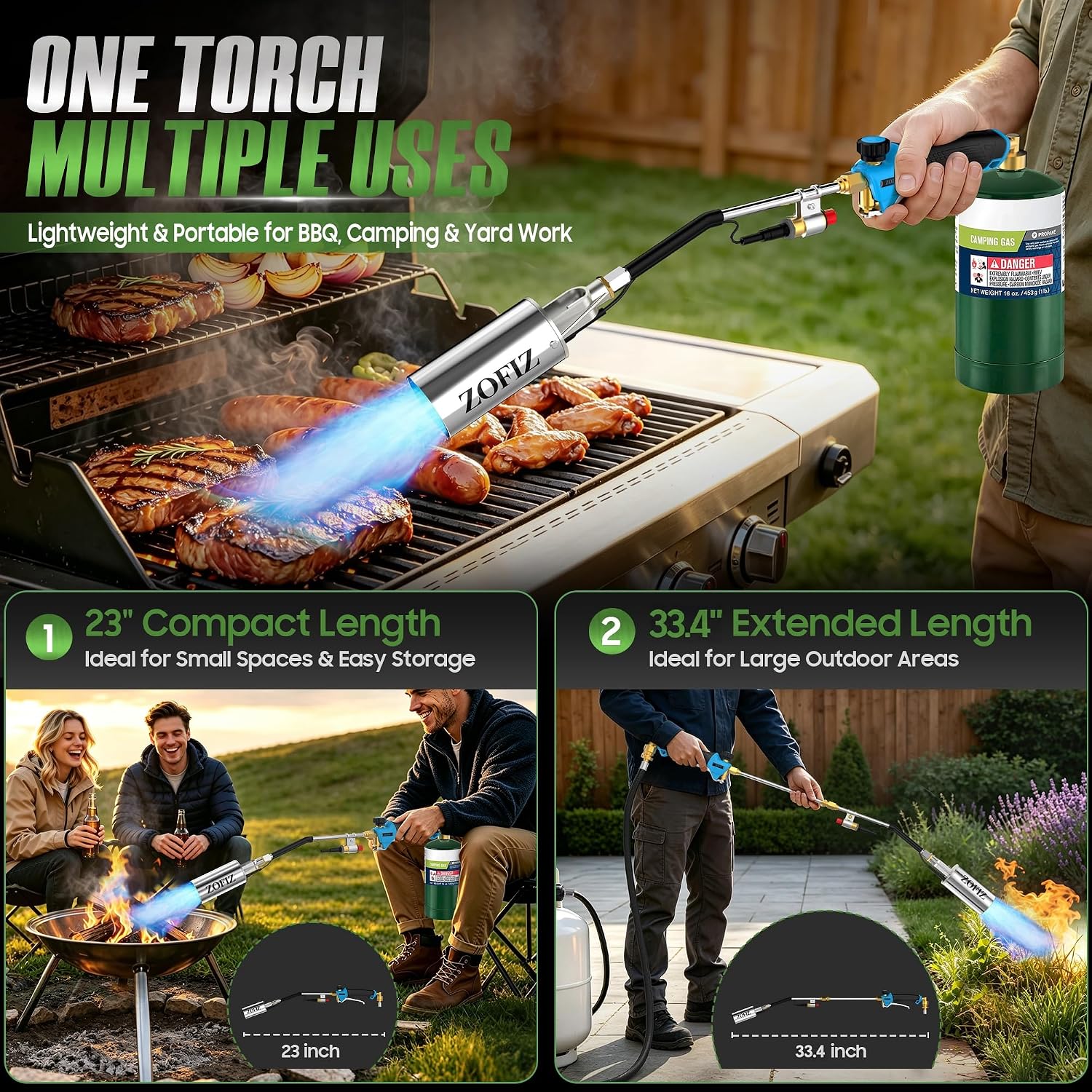 Propane Weed Burner Kit with Long/Short Mode, 12.5FT Hose