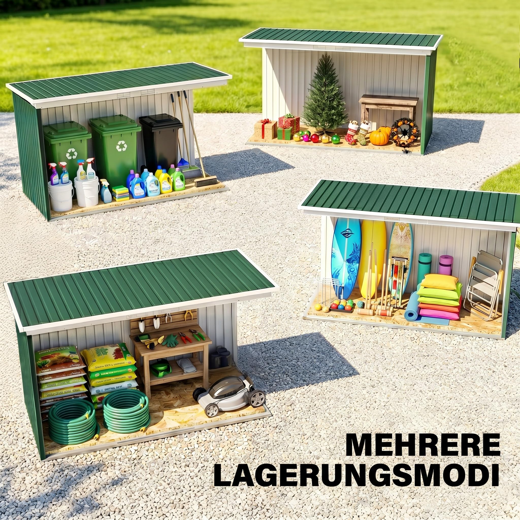 Outsunny Metall Gerätehaus 6,3m³ 280x130x172cm Geräteschuppen mit Pultdach Schiebetür wetterfest Gartenhaus Outdoor Garten Schuppen Schrank für Hinterhof Außenbereich Anthrazit, Dunkelgrün