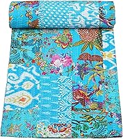 Vista 15 de Marubhumi Colcha Kantha tradicional india de algodón puro, con estampado de cachemira, multicolor, tamaño individual (60 x 90 pulgadas)