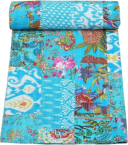 Vista 58 de Marubhumi Edredón tradicional indio de algodón puro, estampado de cachemira, colcha Kantha multicolor (multicolor-22, individual (60 x 90 pulgadas)