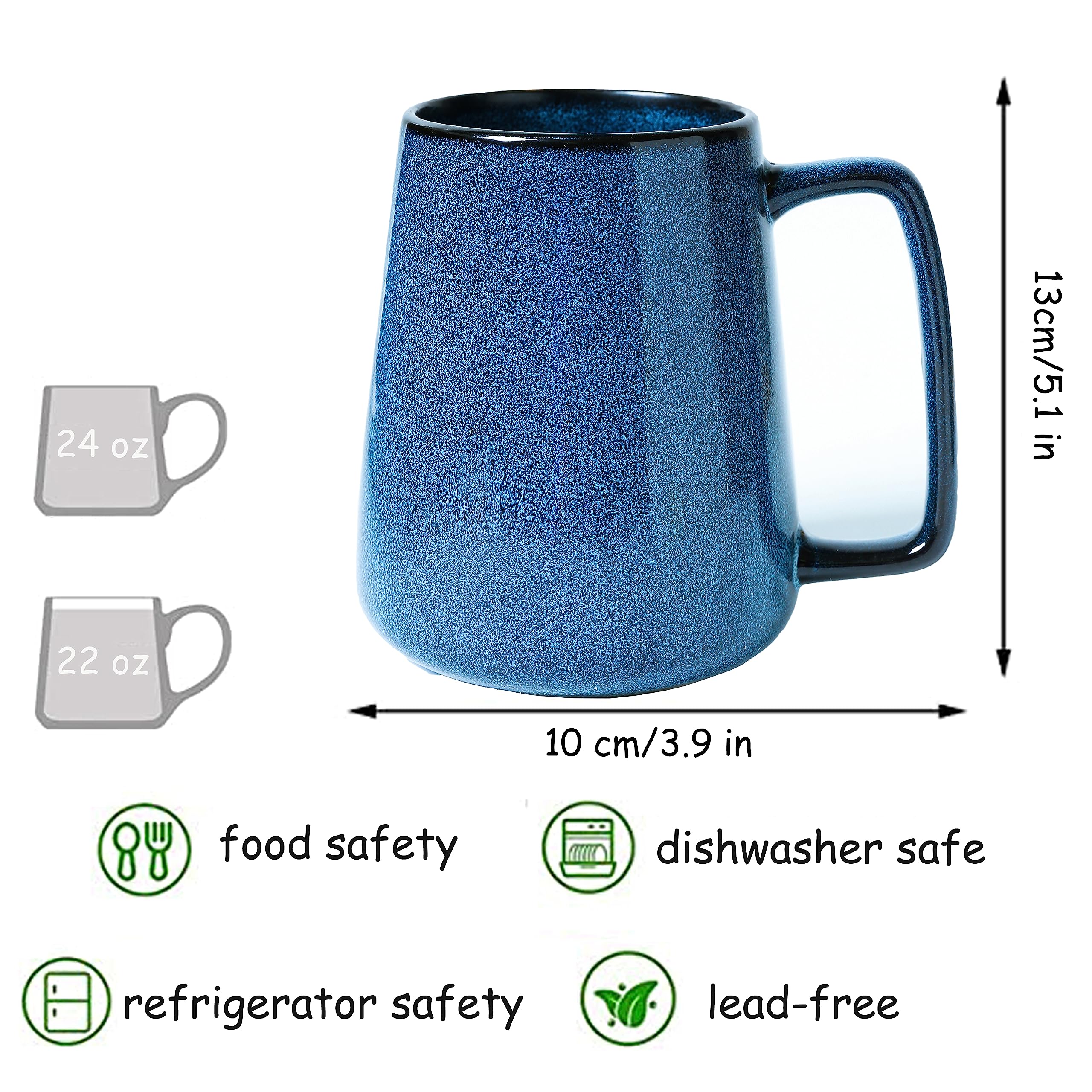 Cteahrow Large 24 OZ/700ml Ceramic Coffee Mugs, Capacity Mug with Handle,Tea Cup,Dishwasher Microwave Safe,for Office and Home (Blue) - Image 2