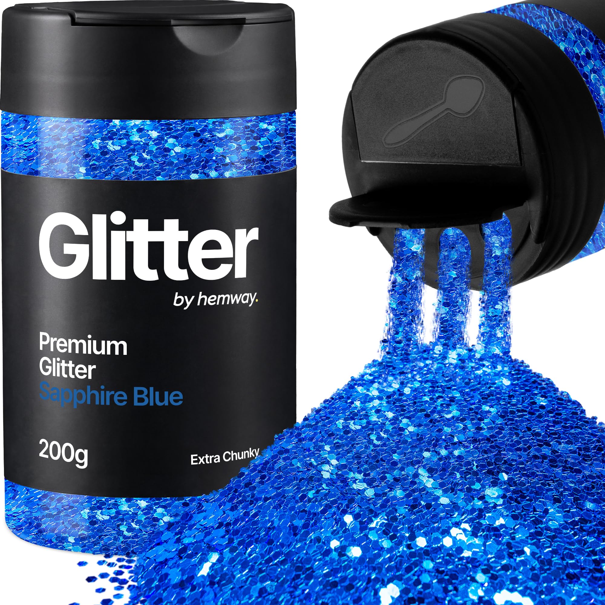 Hemway Sapphire Blue Glitter Shaker, 200g Extra Chunky Glitter for Crafts Metallic Flake Sequins for Resin & Epoxy Crafts for Decorating, Halloween, Christmas, Nail, Face, Art