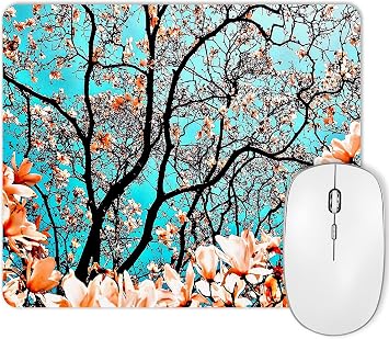 Vintage Japanese Sakura Mouse Pad, Cherry Blossom Mouse pad, Plants Flowers in Garden Park Mousepad, GreenCherry Blossom