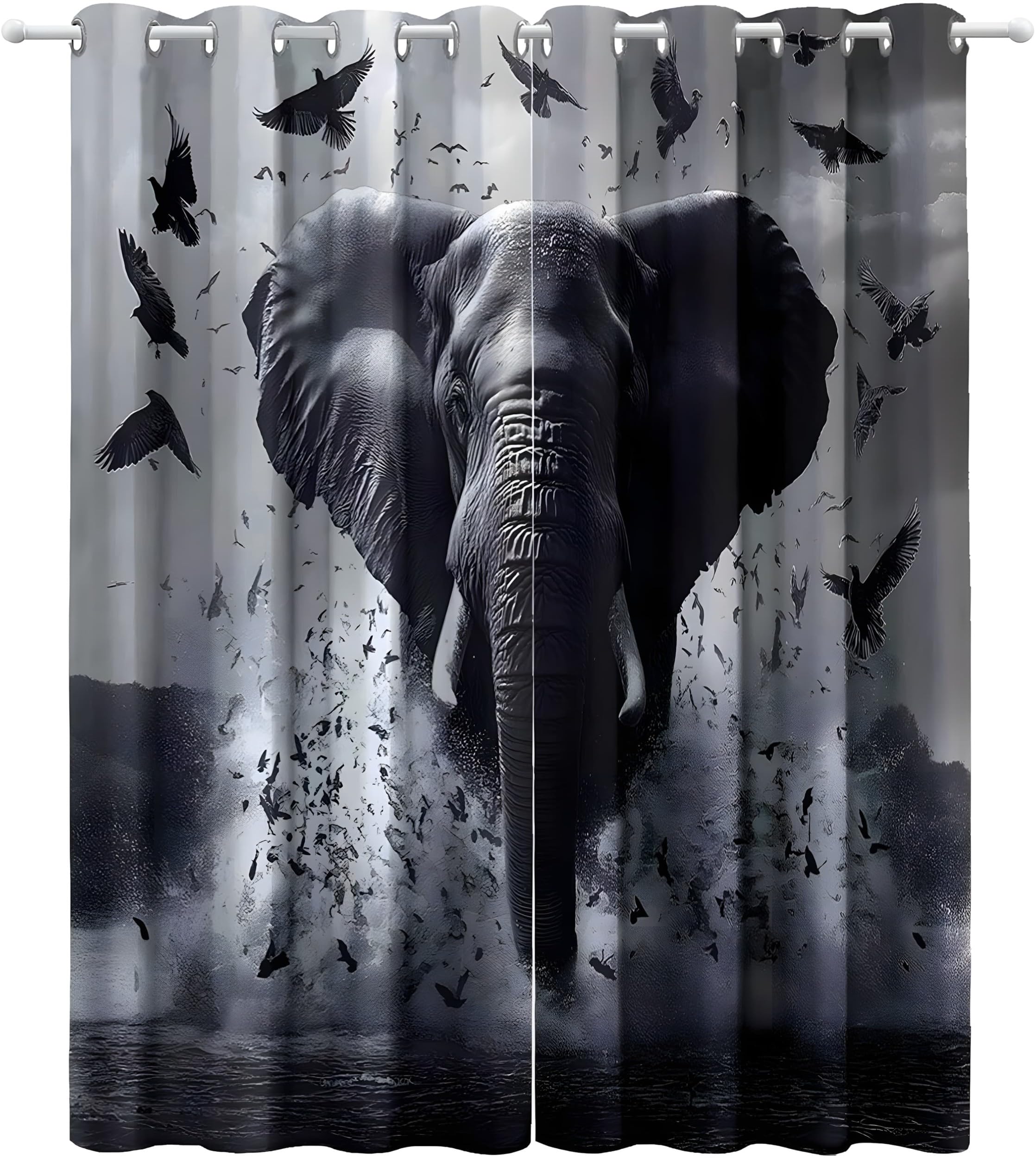 Rideau Occultant Éléphant Tissu Opaque Décoration Intérieure Chic