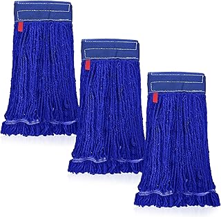 KLEEN HANDLER Blended Loop End Heavy Duty Mop Head Replacement, Wet Mop Refills for Industrial and Commercial Use, Dark Blue, 24 Oz (3-Pack)