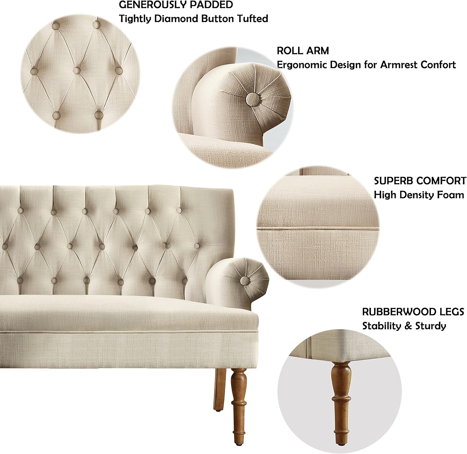 Rosevera Celino Loveseat Sofa for Living Room - Couch in a Box, Linen, Warm Beige